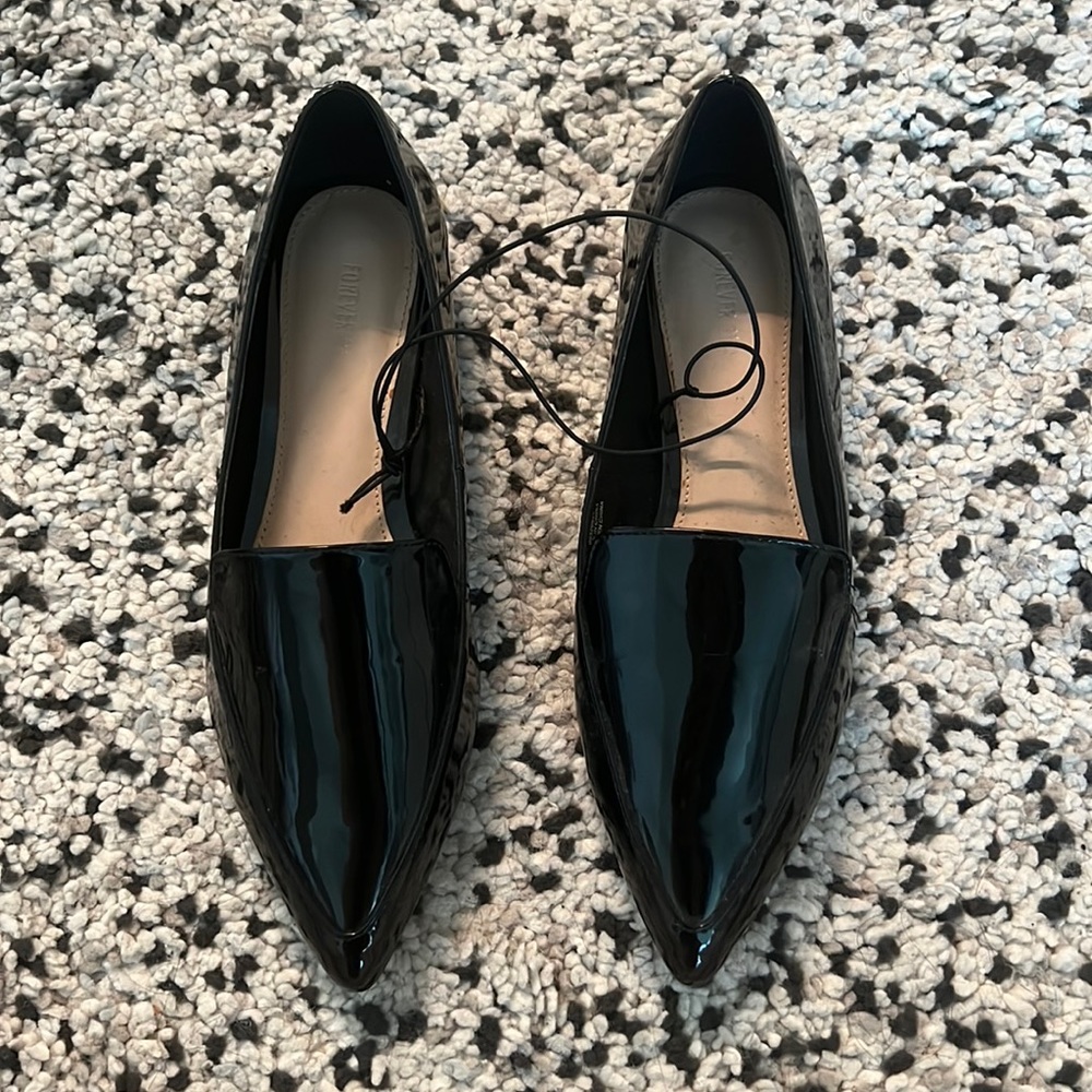 Faux patent leather black loafers